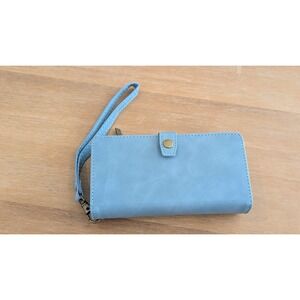 Light Blue Phone Wallet Wristlet Case Zipper Pocket Card Holder Snap Closure